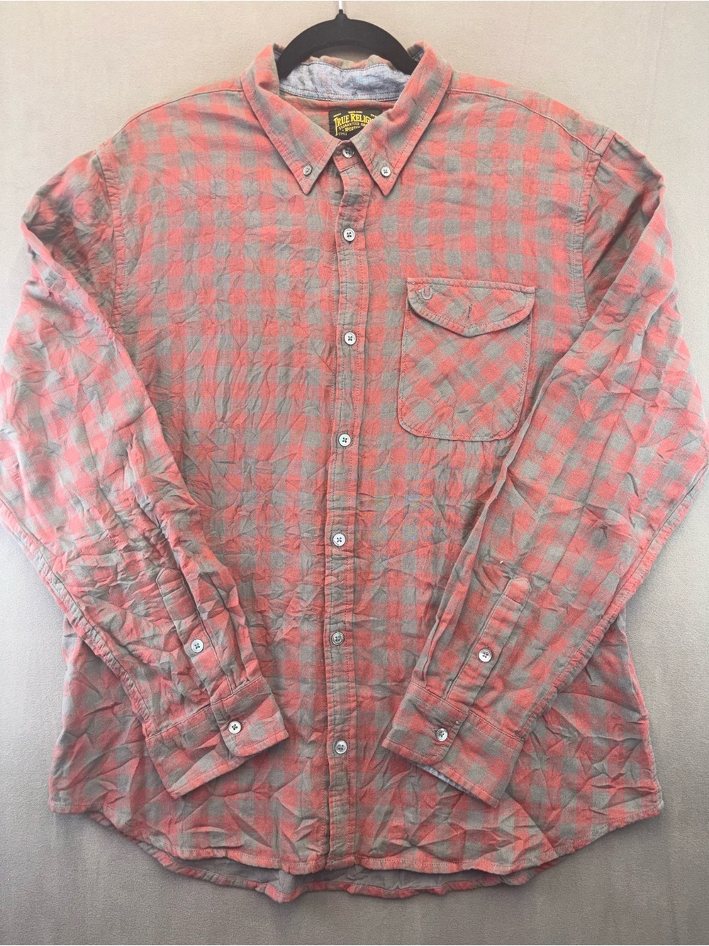 True Religion Plaid Collared Button Down Pocket Shirt